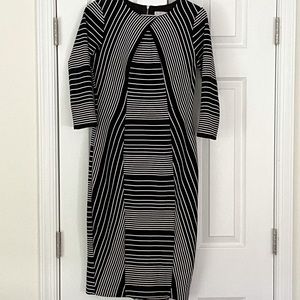 New York & Company Black and White Stripes 3/4 Sleeve Midi Dress